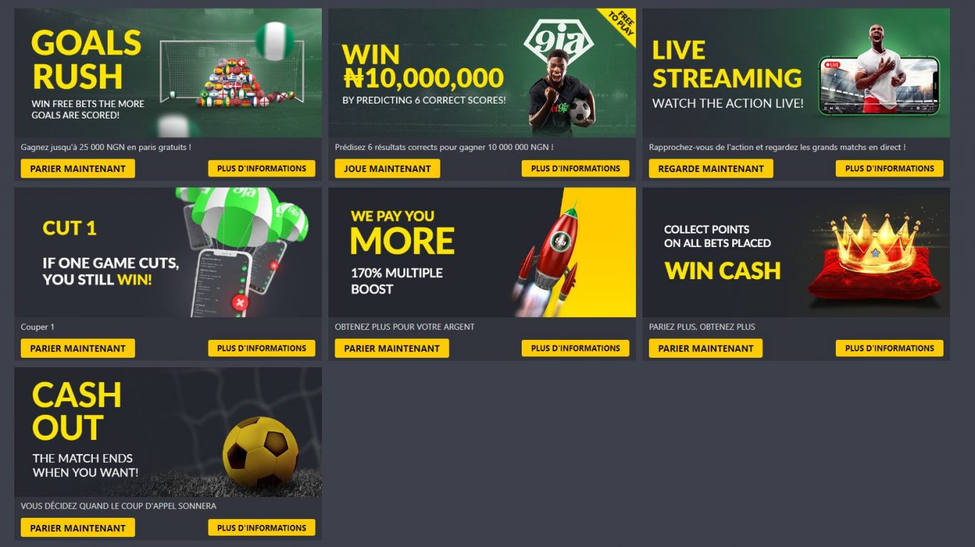 Éventail des Bonus Bet9ja